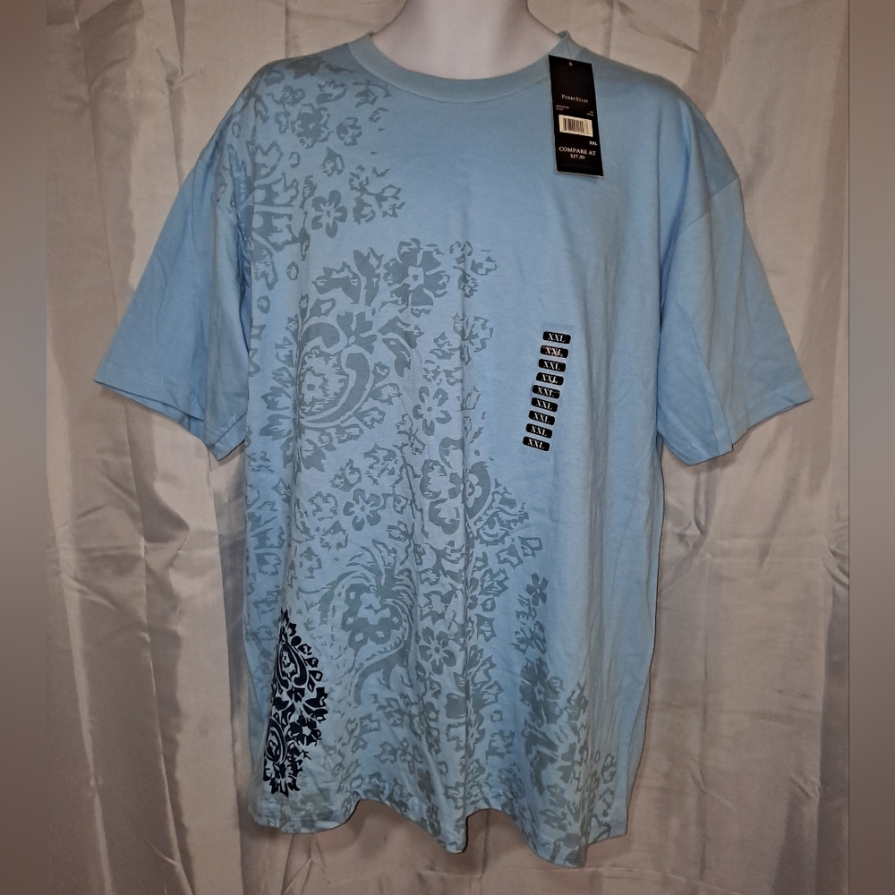 Perry Ellis Fallen Breeze Sky Blue Floral Graphic Tee Big Men's XXL "NWT"